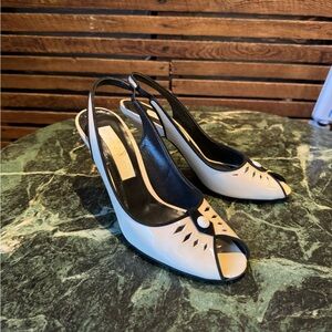 Marc Jacobs Black and Cream Peep-Toe Heels